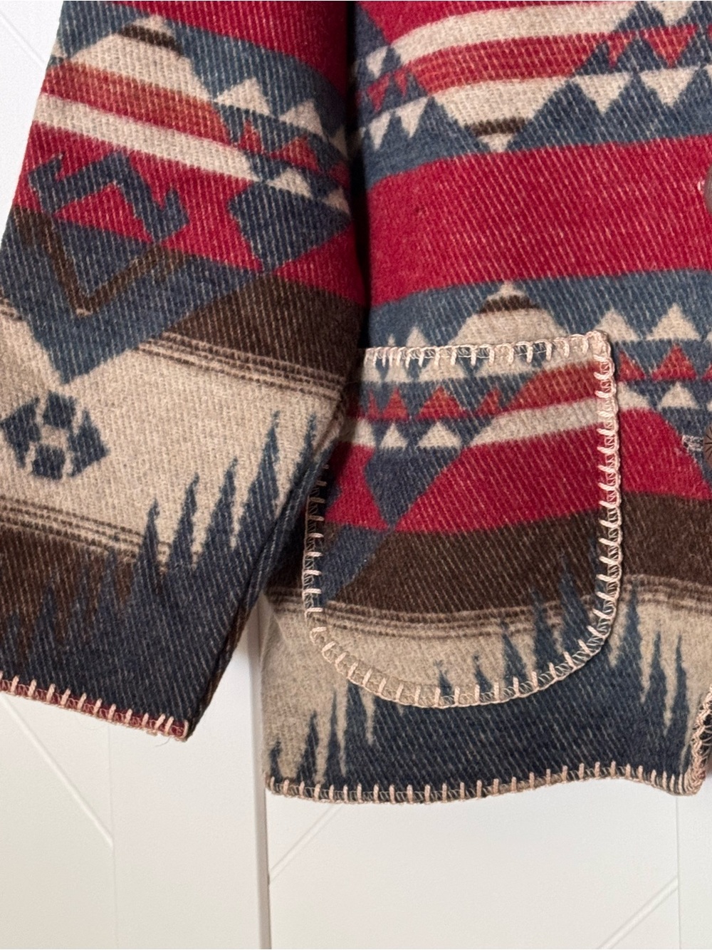 Aztec Pattern Button-Front Jacket - Red, Navy & Tan - Picture 6 of 8